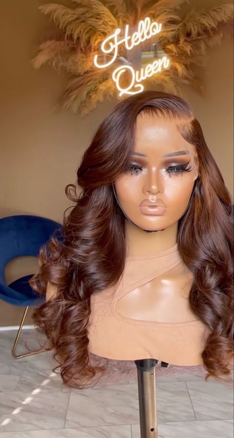 Brown Frontal Wig Hairstyles, Side Part No Baby Hairs, Colored Wig Styles, Custom Wigs For Black Women, No Part Frontal Wig, Colored Wigs Black Women, Colored Hair For Black Women, Sew In Foundation, Wig Hairstyles Color