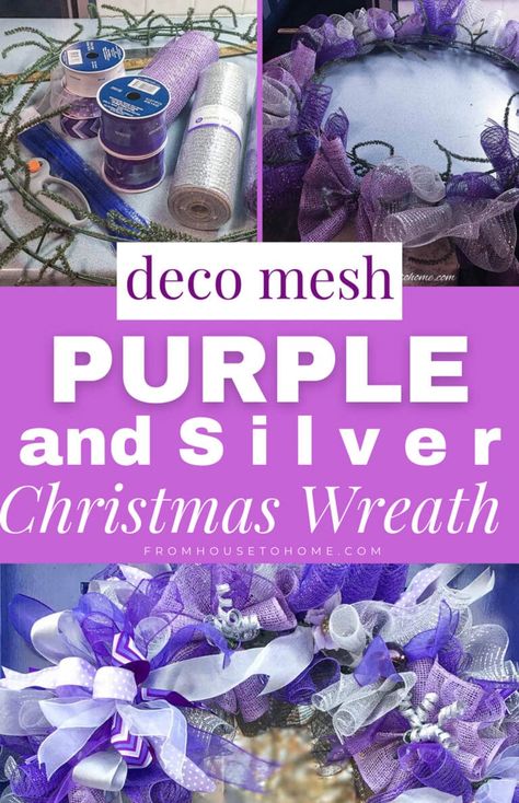 Wondering how to make Christmas home decor in nontraditional colors this holiday season? This beautiful purple and silver deco mesh wreath is absolutely stunning. Here’s how! Deco Mesh Christmas Wreath, Christmas Wreath Diy, Mesh Christmas Wreath, Deco Mesh Wreaths Tutorials, Glam Christmas Decor, Christmas Door Decoration, Mesh Wreath Tutorial, Purple Wreath, Deco Mesh Christmas Wreaths