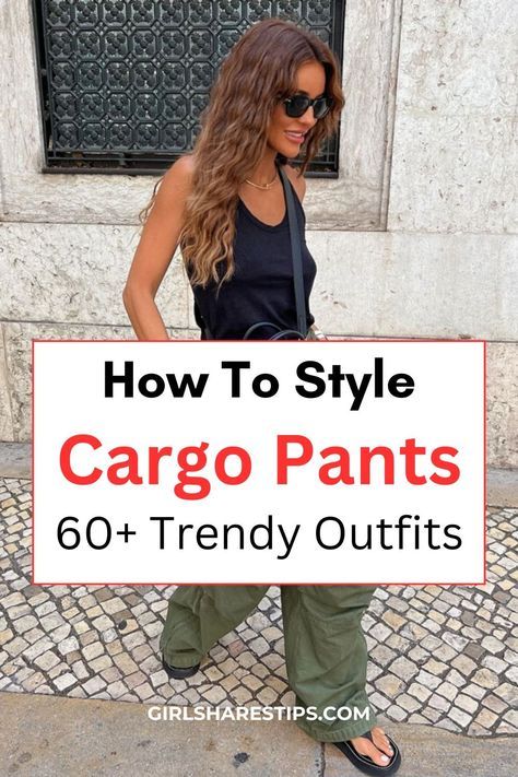 Women Green Cargo Pants Outfit, Loose Cargo Pants Outfit Women, 2024 Cargo Pants Outfit, Cargo Pants Outfit Wide Leg, Concert Outfit With Cargo Pants, Dressing Up Cargo Pants, Colored Cargo Pants Outfit, Women’s Outfit Black Cargo Pants, Wide Legged Cargo Pants Outfit