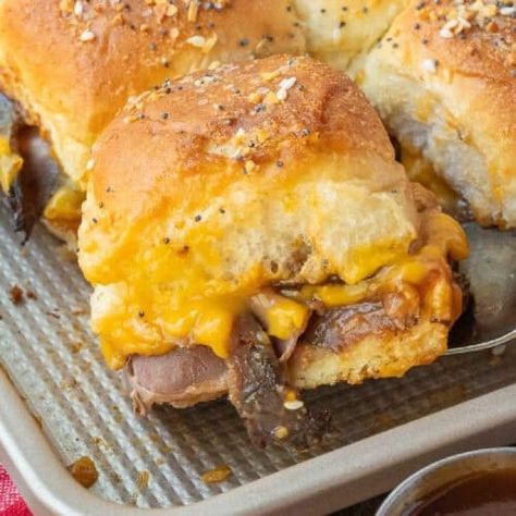 Roast Beef and Cheddar Sliders | Butter Your Biscuit Roast Beef And Cheddar Sliders, Beef And Cheddar Sliders, Roast Beef Grilled Cheese, Arbys Beef And Cheddar, Beef And Cheddar, Roast Beef And Cheddar, Roast Beef Sliders, Cheeseburger Sliders, Cheddar Cheese Sauce