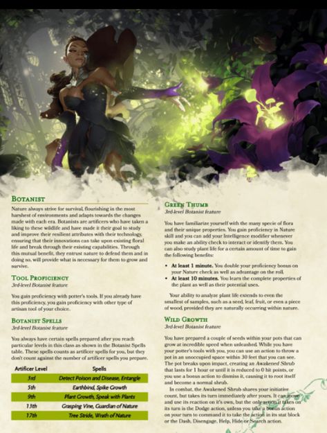 Dnd Artificer Spells, Dnd Botanist, Dnd Artificer Alchemist, Artificer Subclass 5e, Artificer 5e, Dnd Classes Homebrew, Artificer Specialist, Artificer Dnd, Dnd Artificer