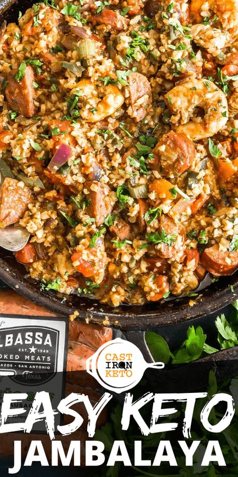 Keto Jambalaya Recipe, Keto Chicken And Sausage Recipes, Low Carb Sunday Dinner Ideas, Keto Dinner Sides, Keto Jambalaya, Ketone Recipes, Keto Sausage, Keto Seafood, Dinner Keto