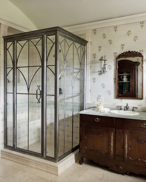 These Showers are the Next Big Thing for the Bathroom Unique Shower Doors, Primitive Bathrooms, Bad Inspiration, Tiny House Bathroom, Decor Baie, Shower Remodel, Gothic Home Decor, Shower Stall, House Bathroom