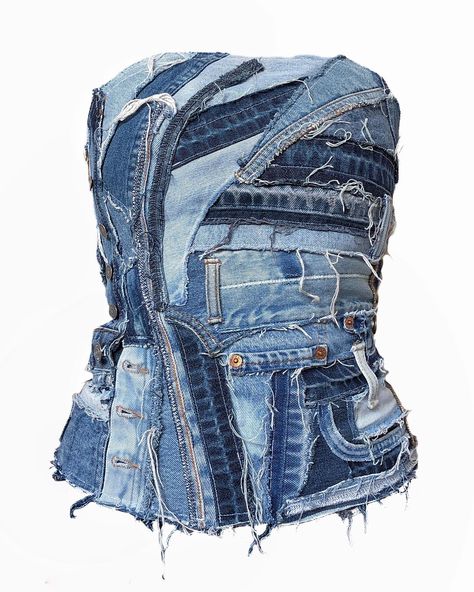 Upcycled denim corset 1of1 made from pieces of leftover denim Corset parameters: Chest 73cm Waist 59 cm Height 42 cm Model(my) parameters: Chest 84 cm Under the chest 71 cm Waist 62 cm 200$/190€ #nnatkee_clothes #upcycling #upcycle #upcycled #fashion #fashionable #fashionstyle #fashiondesigner #fashionweek #upcyclingfashion #design #outfit #streetwear #fashiongram #fashionphotography #fashiondesigner #fashionstyle #style #styleblogger #stylish #styleinspiration #styleinspo #stylefashion... Recycled Denim Fashion, Saloon Girls, Steampunk Skirt, Design Outfit, Reworked Denim, Denim Corset Top, Steampunk Corset, Outfit Streetwear, Boho Grunge