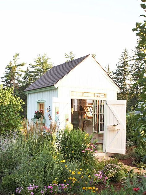 Garden Shed Kits, Yard Flowers, Free Standing Pergola, Painted Shed, Garden Houses, Doors Repurposed, Shed Doors, Shed Kits, Backyard Sheds