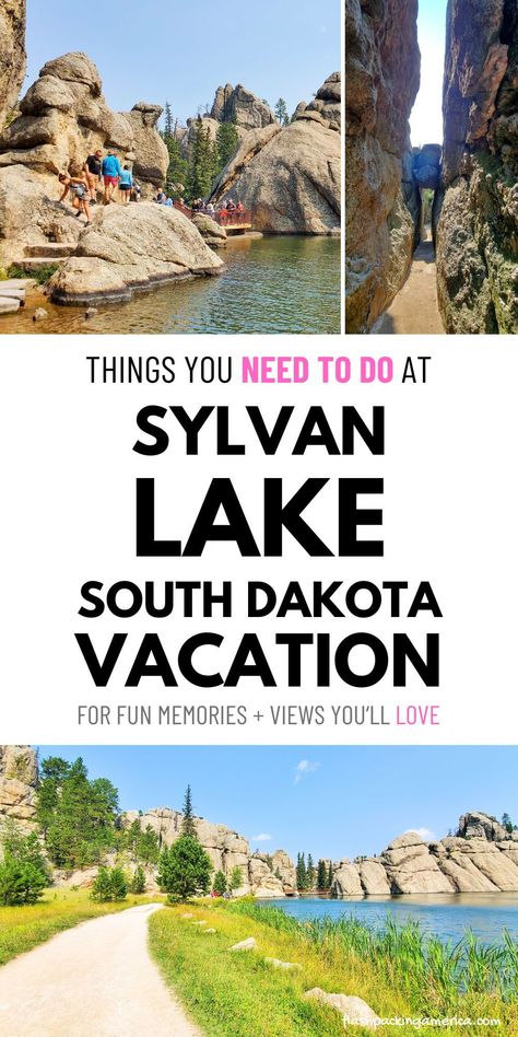 South Dakota road trip. Visit the blog for south dakota vacation ideas! Sylvan Lake. South Dakota vacation. things to do. custer state park. state parks. places to visit. travel destinations. rapid city south dakota. black hills. hiking. campgrounds. trips. hikes. outdoor family vacation. fun with kids. families. campground. tent. rv. camping. south dakota aesthetic. lake day. flashpacking america south dakota. Things To Do In Custer South Dakota, Sylvan Lake South Dakota, Dakota Aesthetic, Spearfish Canyon South Dakota, Hill City South Dakota, Custer State Park South Dakota, Custer South Dakota, Vacation Board, South Dakota Road Trip