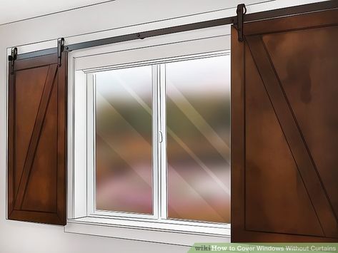 4 Ways to Cover Windows Without Curtains - wikiHow How To Cover A Window Without Curtains, How To Cover Windows Without Curtains, Cover Windows Without Curtains, Windows Without Curtains, Coastal Windows, Barn Door Shutters, Antique Business, Vinyl Blinds, Farmhouse Life