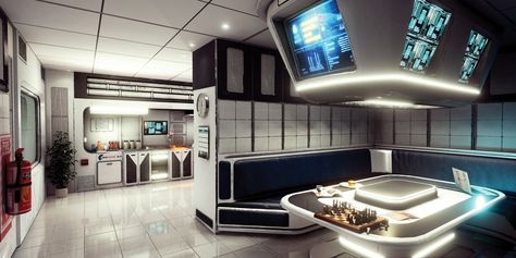 Cyberpunk Spaceship Interior, Unsc Infinity, Sci Fi Rooms, Sci Fi Furniture, Scifi Room, Sci Fi Room, Cyberpunk Room, Futuristic Bedroom, Concept Vehicles Sci Fi