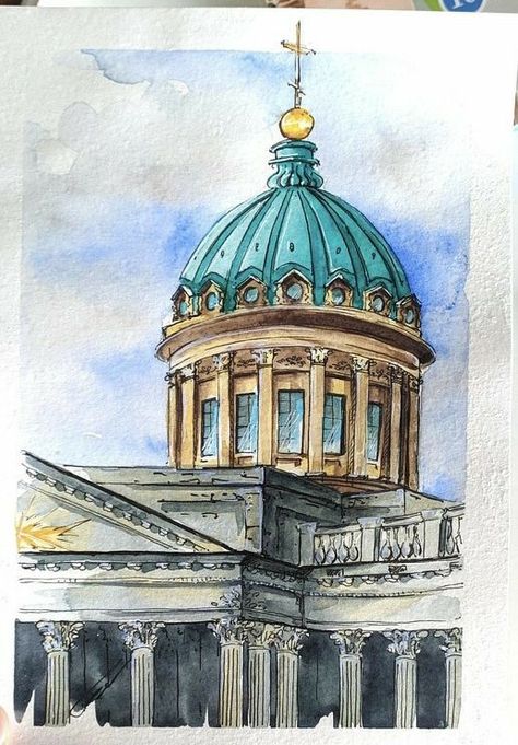 Watercolor House Painting, Architecture Drawing Sketchbooks, Building Painting, Watercolor Architecture, Trash Art, Architecture Drawing Art, Architecture Painting, Cat Air, Watercolor Art Lessons