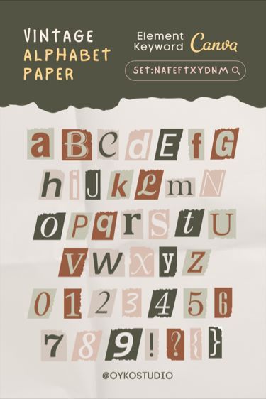 Font Canva Lettering, Alphabet Design Projects, Alfabet Font, Scrapbooking Retreats, Creative Powerpoint Presentations, Scrapbook Letters, Vintage Alphabet, Keyword Elements Canva, Scrapbook Storage