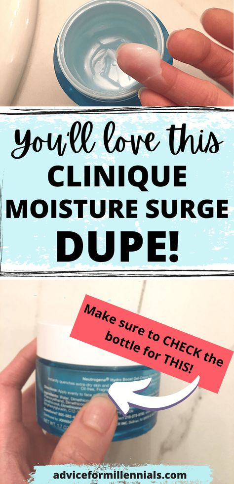 The Best Clinique Moisture Surge Dupe (Half The Price!) - Advice for Millennials Best Clinique Products, Fragrance Free Moisturizer, Clinique Smart, Moisture Surge, Hydro Boost, Neutrogena Hydro Boost, Clinique Moisture Surge, Clinique Moisturizer, Face Forward