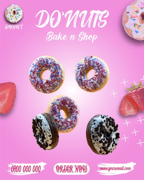 Poster Design for FOOD | Donuts | Social Media Post | Sprinkled Donuts Poster Design For Food, Donuts Social Media, Text Masking, Photoshop Text, Baked Donuts, Portrait Design, Media Design, Media Post, Social Media Design