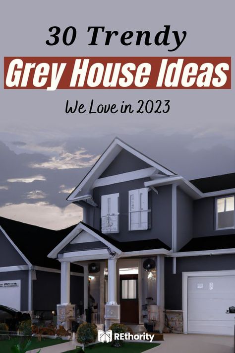 Dark Grey And White House Exterior, Grey White Exterior House Colors, Grey House Curb Appeal, Grey Color Exterior House, Dark Grey Stucco House Exterior White Trim, Gray Painted Houses Exterior, Black White And Grey Exterior House, Grey Exterior House Colors With Shutters, Exterior House Colors Gray White Trim