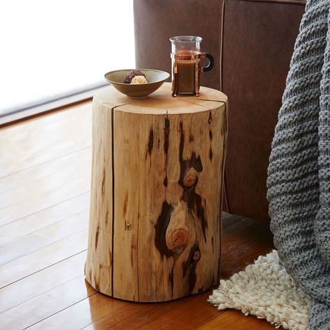 Fixer Upper, S3/E9 ~ Tree stump side tables in living room #fixerupper #fixerupperstyle Stump Side Table, Tree Stump Side Table, Bone Inlay Side Table, Stump Ideas, Tree Stump Table, Stump Table, Rustic Side Table, Natural Wood Furniture, Tree Stumps