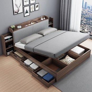 Mdf Bed Design, King Bed With Storage, Styled Bedroom, Bed Frame Upholstered, Bed Designs With Storage, Tiny Bedroom Design, Bed Idea, King Size Beds, Storage Bed Frame