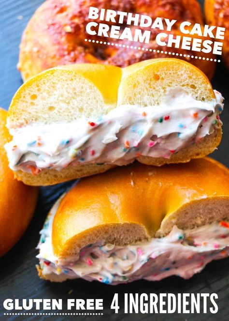 I don't know if I even have needed  this in my life BUT holy drool. Birthday Cake Cream, Gf Birthday, Bagel Company, Cream Cheese Spread Recipes, Healthy Cream Cheese, Flavored Cream Cheeses, Cheese Spread Recipes, Cheese Bagels, Cake Cream