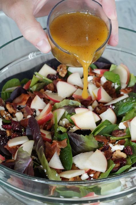 Spinach and Apple Fall Salad With Maple Dijon Dressing - Delightfully Low Carb Apple Spinach Salad, Spinach Apple Salad, Maple Dijon Dressing, Dijon Dressing, Fall Salad, Bacon Salad, Baked Eggplant, Salad Leaves, Autumn Salad