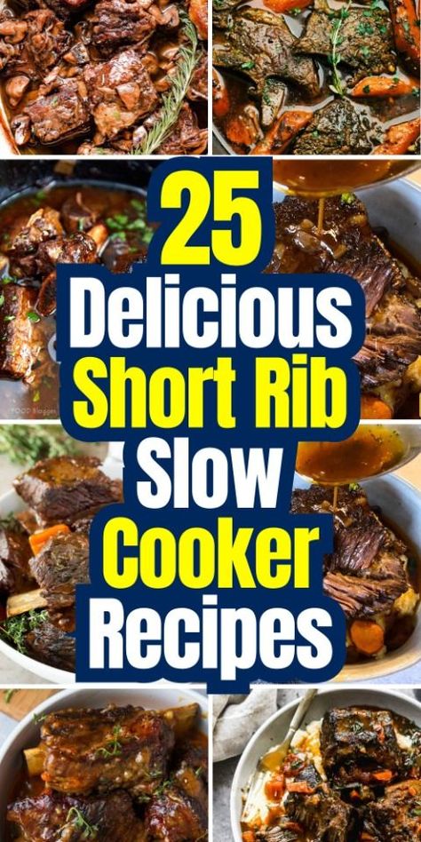 If you're a fan of tender, flavorful beef that falls off the bone, then you're in for a treat! Short ribs are a classic comfort food, and when cooked in a slow cooker, they become even more delectable. The slow cooking process allows the rich, beefy flavors to meld together, creating a dish that's both satisfying and full of depth. Whether you're looking for a hearty meal for a family dinner or a dish that can be prepped in advance for a busy week, short ribs are the answer. In this article, we'll explore over 25 mouth-watering short rib slow cooker recipes that are sure to impress. From savory and spicy to sweet and tangy, these recipes are perfect for any occasion Rib Slow Cooker Recipes, Short Rib Slow Cooker, Short Rib Recipes Crockpot, Short Ribs Crock Pot, Slow Cooker Ribs Recipe, Short Ribs Slow Cooker, Crockpot Ribs, Beef Short Rib Recipes, Comforting Dinner