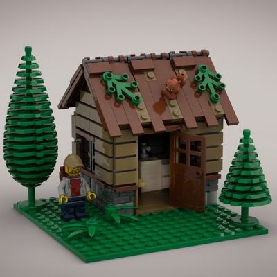 Lego Tiny House Ideas, Lego Tiny House, Small Lego House, Lego Farmhouse, Small Lego City, Lego Outdoor, Lego Mountain, Lego City Display, Lego Bathroom