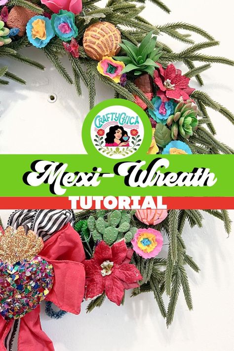 How to make a beautiful Mexican style holiday wreath for your indoor or outdoor decoration! Diy Mexican Decor, Mexican Wreath, Mexican Christmas Decorations, Wreath Making Tutorials, Mexico Christmas, Crafted Gifts, Window Crafts, Wreath Project, Mexican Christmas