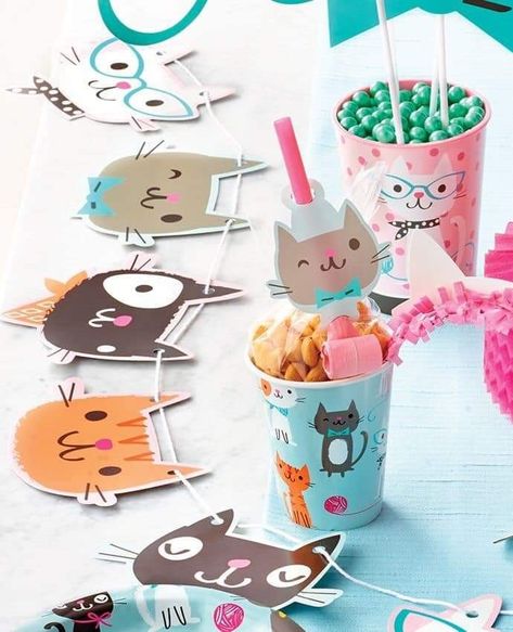 Cat Party Ideas, Cats Birthday Party, Cat Themed Party, Cat Bday, Cat Banner, Cat Party Decorations, Kitten Birthday Party, Toddler Party Games, Cat Themed Parties