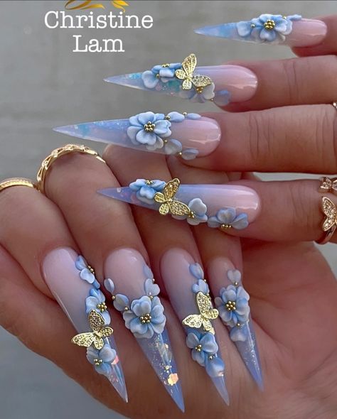 Nail Art With 3d Flowers, Flower Nail Designs 3d, Nail 3d Flower Designs, Nail Ideas 3d Flowers, Floral Acrylic Nail Designs, 3d Acrylic Nails Flowers, 3 D Flower Nails, 3d Flowers Nails, 3d Flower Nails