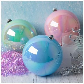 Diameter: 7.88" Material: Shatterproof Plastic Color: Pink, Green & Blue Quantity: 3 Stylize your Christmas tree with this Pink, Green & Blue Ornament Set. These shatterproof plastic ornaments offer pastel pink, green, and blue colors with an iridescent finish. Use hooks, ribbon, or string to attach these bold ornaments to the branches of your tree. Pair them with dazzling tinsel and leafy garlands for a wonderful display of Christmas cheer! Coastal Xmas Decor, Pink Christmas Display, Pastel Christmas Garland, Pastel Christmas Ornaments, Pastel Christmas Decor Ideas, Mint Christmas, Holographic Christmas, Unicorn Christmas Tree, Coastal Christmas Ornaments