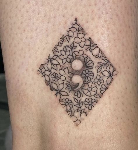 Floral Semi-colon Tattoo Ideas, Tattoo Ideas Semicolon, Semicolon Tattoo Ideas, Semi Colon Tattoo, Colon Tattoo, Semi Colon, Flower Boquet, Health Tattoo, Semicolon Tattoo