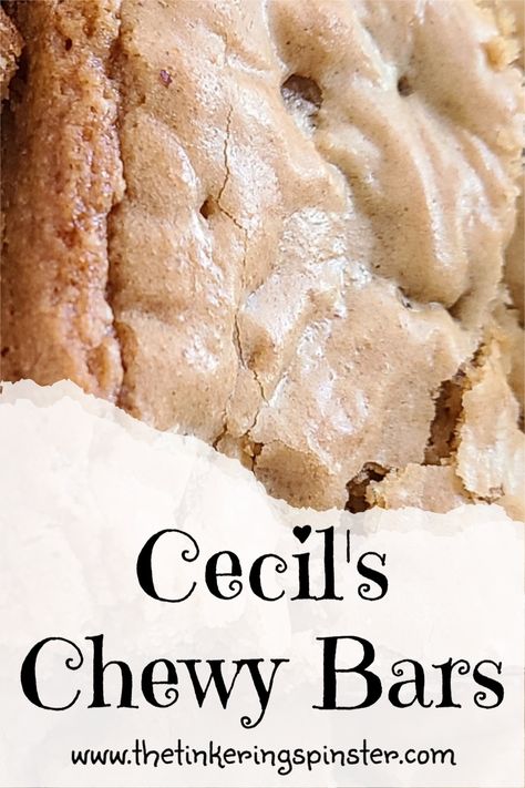 My Aunt Cecil's Chewy Bars were a staple at every occasion when I was growing up, and today they're a family favorite. They're so easy to make, adaptable to any taste and delicious! #blondies, #chewybars #barsandcookies #cookies @chewycookies #sweets #cookiebars #thetinkeringspinster Chewy Nutty Squirrel Bars, Chewy Bars, Milk Chocolate Recipes, 3 Ingredient Desserts, Autumn Recipes, Bar Recipes, Bar Cookies, Group Meals, Easy Dessert