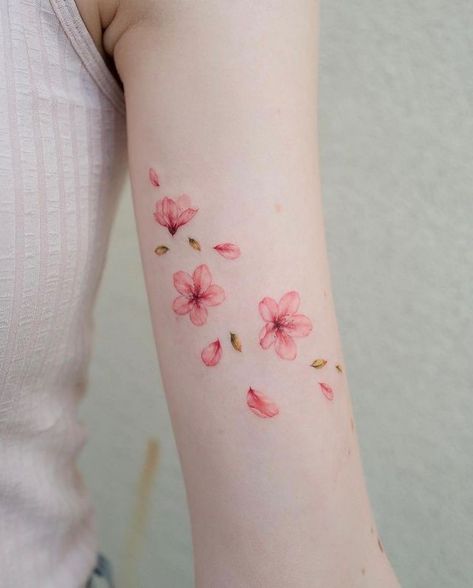 Mum Tattoo, Colour Tattoo For Women, Geometric Line Tattoo, Thumb Tattoos, Sakura Tattoo, Inkbox Tattoo, Cherry Blossom Tattoo, Blossom Tattoo, Line Art Tattoos