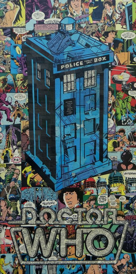 Doctor Who's TARDIS comic collage art Doctor Who Wallpaper, Comic Collage, The Tardis, Doctor Who Art, Doctor Who Tardis, Movies And Series, Wibbly Wobbly Timey Wimey Stuff, Timey Wimey Stuff, Matt Smith