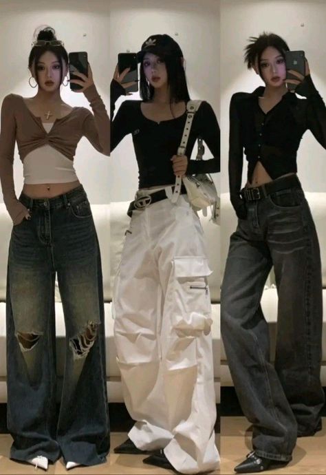 Acubi Pants Outfit, Inverted Triangle Kpop Idols, Y2k Modern Outfits, Fashion Outfits Pants, High Fashion Streetwear Women, Outfit Ideas Acubi, Acubi Outfits Ideas, K Pop Outfits Korean Fashion Women, Uzzlang Outfits