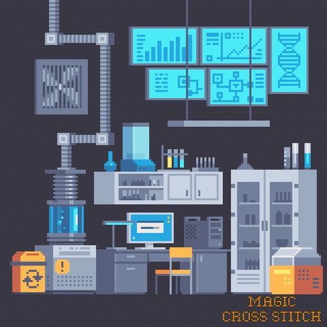 Chemistry Pixel Art, Sci Fi Pixel Art, Lab Interior, Cyberpunk Game, Chemical Laboratory, 3 Bit, Cyberpunk Games, Physics And Chemistry, Chemistry Education