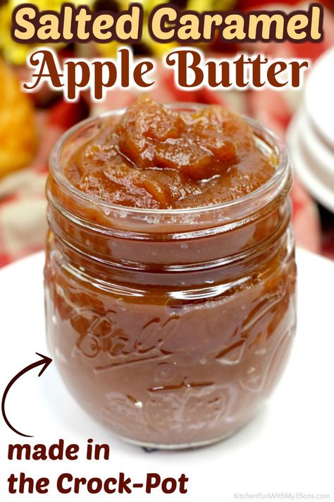 Salted Caramel Apple Butter, Caramel Apple Jam, Caramel Apple Butter, Butter Kitchen, Apple Pie Jam, Caramel Ingredients, Apple Butter Recipe, Spiced Butter, Apple Jam