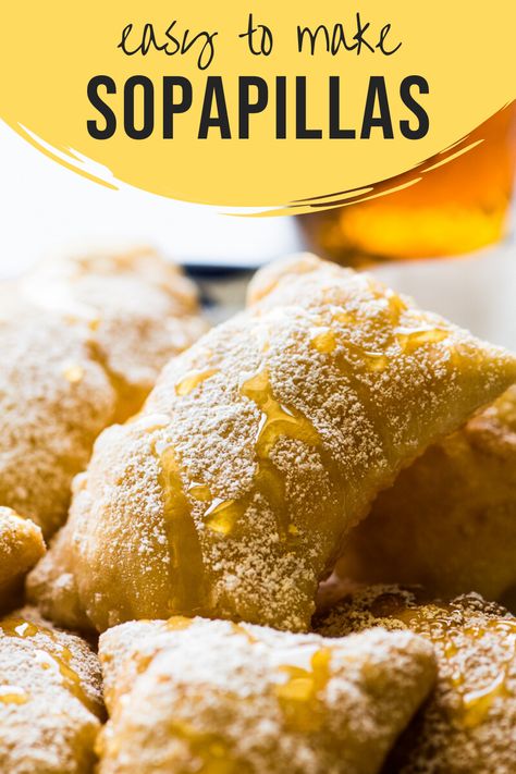 Puffy, pillowy and perfectly fried Sopapillas dusted with powdered sugar and drizzled with honey. This finger-licking dessert from New Mexico is easy to make and can be served any day of the week! #sopapillas Authentic Churros, Sopapilla Recipe, Isabel Eats, Mexican Pastries, Margarita Cupcakes, Vegetarian Recipes Dessert, Vegetarian Desserts, Mexican Dessert Recipes, Mexican Dessert