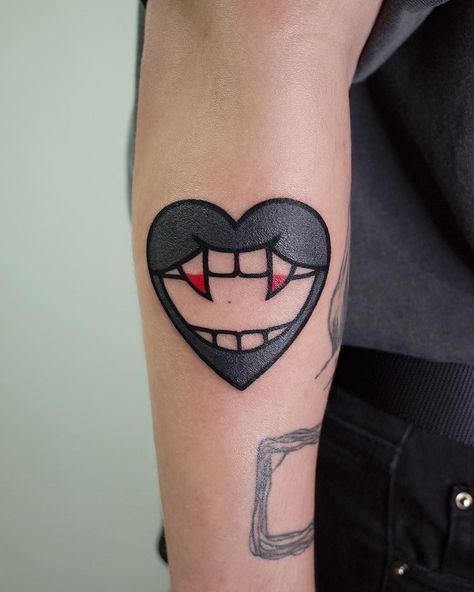 Mercy Tattoo Ideas, Mercy Tattoo, Vampire Tattoo Designs, Hand On Heart, Heart Tattoo Ideas, Mouth Tattoo, Vampire Tattoo, Tooth Tattoo, Tattoo Dark