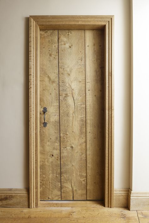 Rustic internal solid oak door, with bespoke ironmongery. Rustic Interior Door, Handmade Doors, Oak Door, European Interior Doors, Rustic Interior Doors, Rustic Door, Wooden Interior Doors, Oak Interior, Internal Door