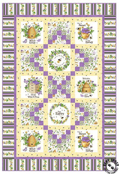 Bee Hives and Honey Quilt Pattern Bee Quilt Pattern, Honey Bee Quilt, Bee Quilt, Flower Toss, Horses In Snow, Honey And Clover, Fall Quilt Patterns, Lap Quilt Patterns, Panel Quilt Patterns