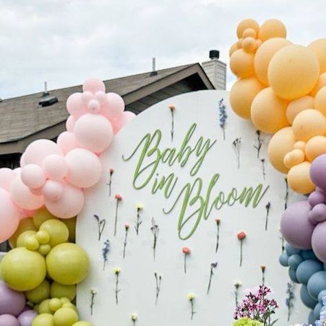 Gender Reveal Spring Theme, Gender Reveal Ideas For Party Theme Spring, Baby In Bloom Balloon Garland, Baby Blooming Theme, Spring Gender Reveal, Baby In Bloom Pregnancy Announcement, Garland Ideas, Gender Reveal Party Theme, Baby In Bloom