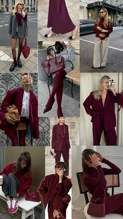 Burgundy Fall Outfits, Minimalist Wardrobe Capsule, Parisian Outfits, Monochromatic Fashion, Burgundy Outfit, Outfit Zara, Burgundy Fashion, Autumn Fits, Muslim Fashion Outfits