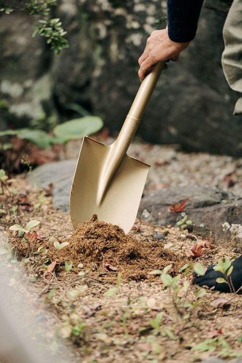 We're often asked how do you clean a Niwaki Golden Spade. The easiest way is to keep using it, do one last dig and draw it out straight, any loose soil should come off. If there's any soil clinging on, wipe it off with a cloth before putting your spade away. Garden Spade, Golden Garden, Garden Shears, Camellia Oil, How Do You Clean, Black Person, Japan Design, Tubular Steel, Shovel