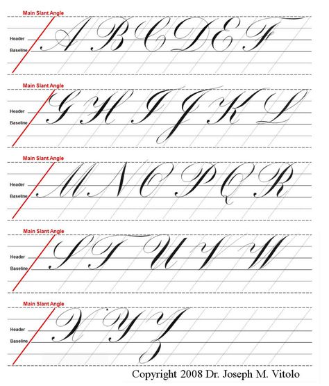 uppercase alphabet in copperplate : guidelines, practice sheet. {Dr. Joseph M. Vitolo} Calligraphy Templates, Handwriting Template, Calligraphy Printables, Pencil Calligraphy, Calligraphy Worksheet, Lettering Guide, Cursive Calligraphy, Calligraphy Tutorial, Cursive Alphabet