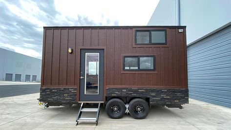 Inside the 200 sq ft Limited Tiny House, a Cozy Couple's Retreat 200 Sq Ft Studio, Tiny House 200 Sq Ft, 200 Sq Ft Tiny House, Tiny Home Floorplan, Wooden Countertops, Small Tiny House, Tiny House Builders, Sliding Pocket Doors, Small Refrigerator