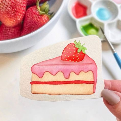 Little watercolor strawberry cake slice 🍰 . . #watercolor #clipart #art #watercolorpainting #watercolorartwork #strawberrycake | Instagram Strawberry Cake Slice, Watercolor Strawberry, Pink Canvas Art, Watercolor Cake, Painted Cakes, Cake Slice, Strawberry Cake, Watercolor Artwork, Cake Art