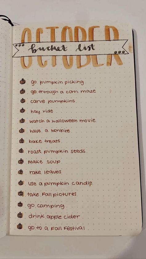 Journal Ideas Templates, Bucket List Bullet Journal, October Bucket List, Ideas Bullet Journal, Journal October, Bullet Journal October, Monthly Tracker, Bullet Journal Work, Bulletin Journal