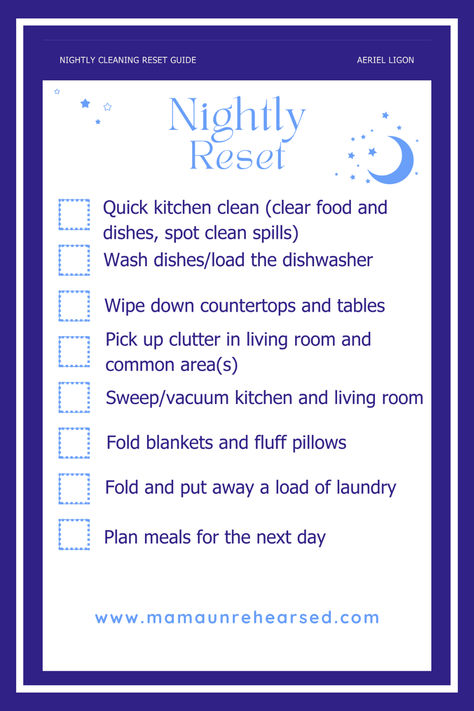 FREE Nightly Reset Quick Guide Home Reset Checklist, House Reset Checklist, House Reset, Reset Checklist, Messy Home, Declutter Checklist, Spring Cleaning Checklist, Mental Health Therapy, Start Cleaning