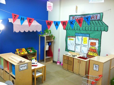 This website shares information on how to design and organize a dramatic play space with equipment and materials. Preschool Dramatic Play, Grocery Store Dramatic Play, Dramatic Play Activities, Play Grocery Store, Dramatic Play Themes, Purposeful Play, Role Play Areas, Diy Preschool, Dramatic Play Preschool