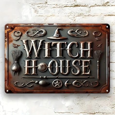 Vintage Style Witch House Decorative Sign Iron Wall Hanging - Temu Witchcraft Decor, Witch Home Decor, Wall Decor Halloween, Occult Decor, Gothic Wall Art, Decorative Wall Plaques, Halloween Wall Art, Witch House, Spooky Decor