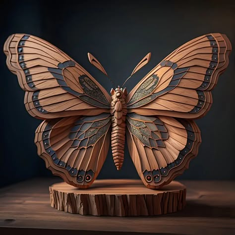 Wood carvings 🦋 Butterfly | @aisagacrafters #aiart #feathers #butterflyart #aimagic #aidreams #butterfly #woodcarving #butterflycarving #magicalai #marchsaga24 Abstract Wood Carving, Butterfly Sculpture, Chainsaw Wood Carving, Wood Carving Art Sculpture, Intarsia Wood Patterns, Wood Sculpture Art, Pumkin Carving, Wooden Butterfly, Squirrel Art