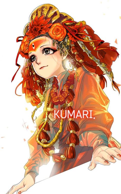 Kumari Goddess Painting, For The Sake Of Sita, Kumari Goddess, Newari Culture, Moon Stars Art, Nepal Art, Nepal Culture, Picture Gallery Wall, Stars Art